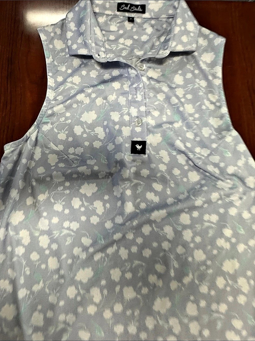Bad Birdie Floral Sleeveless Performance Golf Polo Blue & White Small